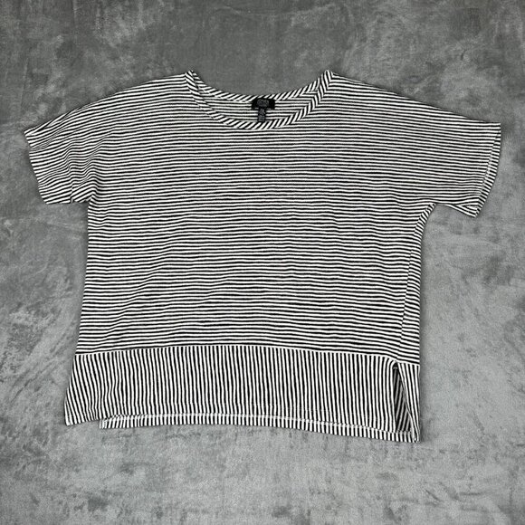 JONES NEW YORK Signature Womens XL Black White Striped Tee Boxy Short Sleeve - Picture 1 of 6